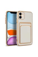 iPhone 12 Uyumlu BSAY Bark Kartlıklı Kılıf-Beyaz