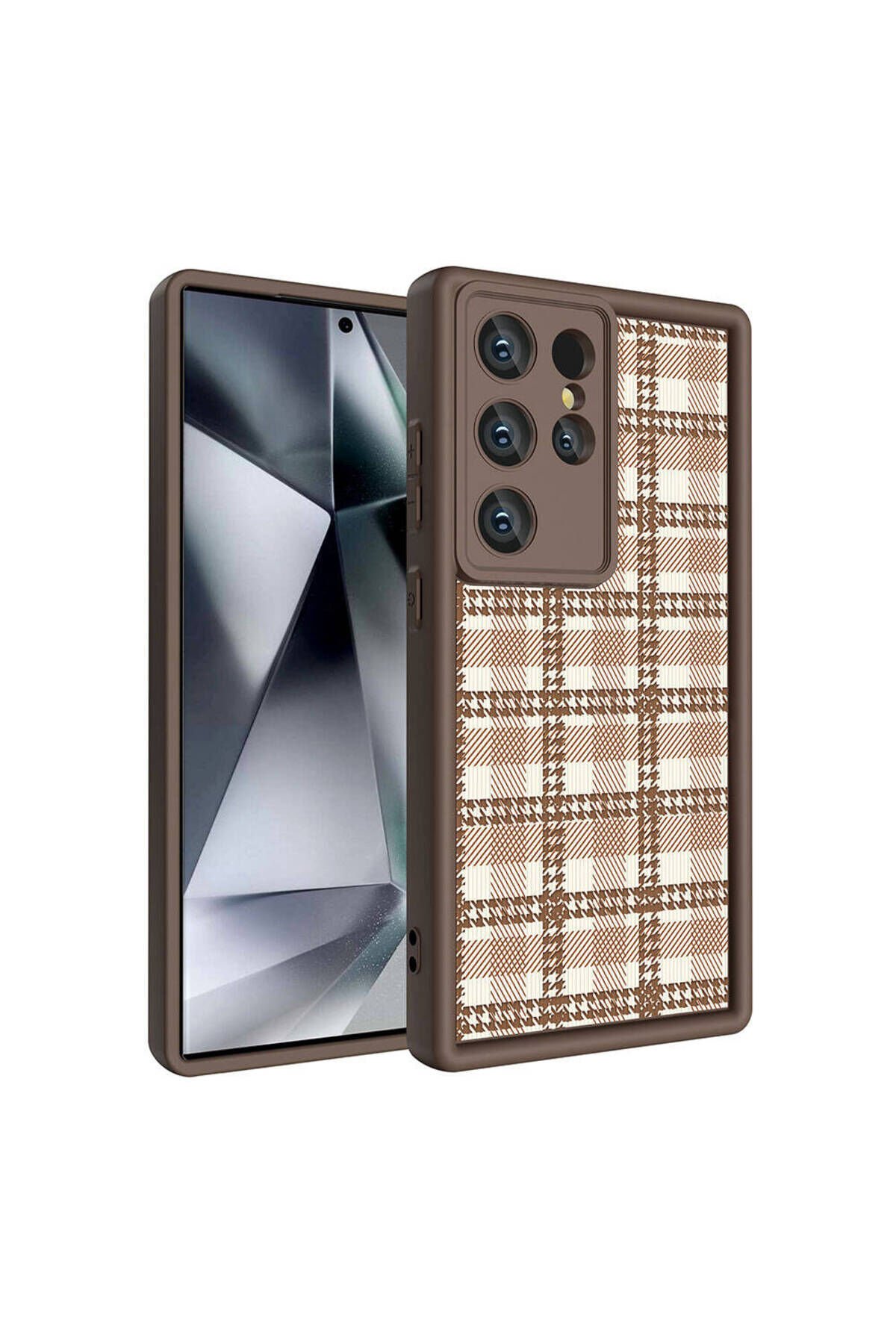 Galaxy S23 Ultra Kılıf Kamera Korumalı Baskılı Arka Yüzey GZST Klas Kapak - Açık Kahve Açık Kahve