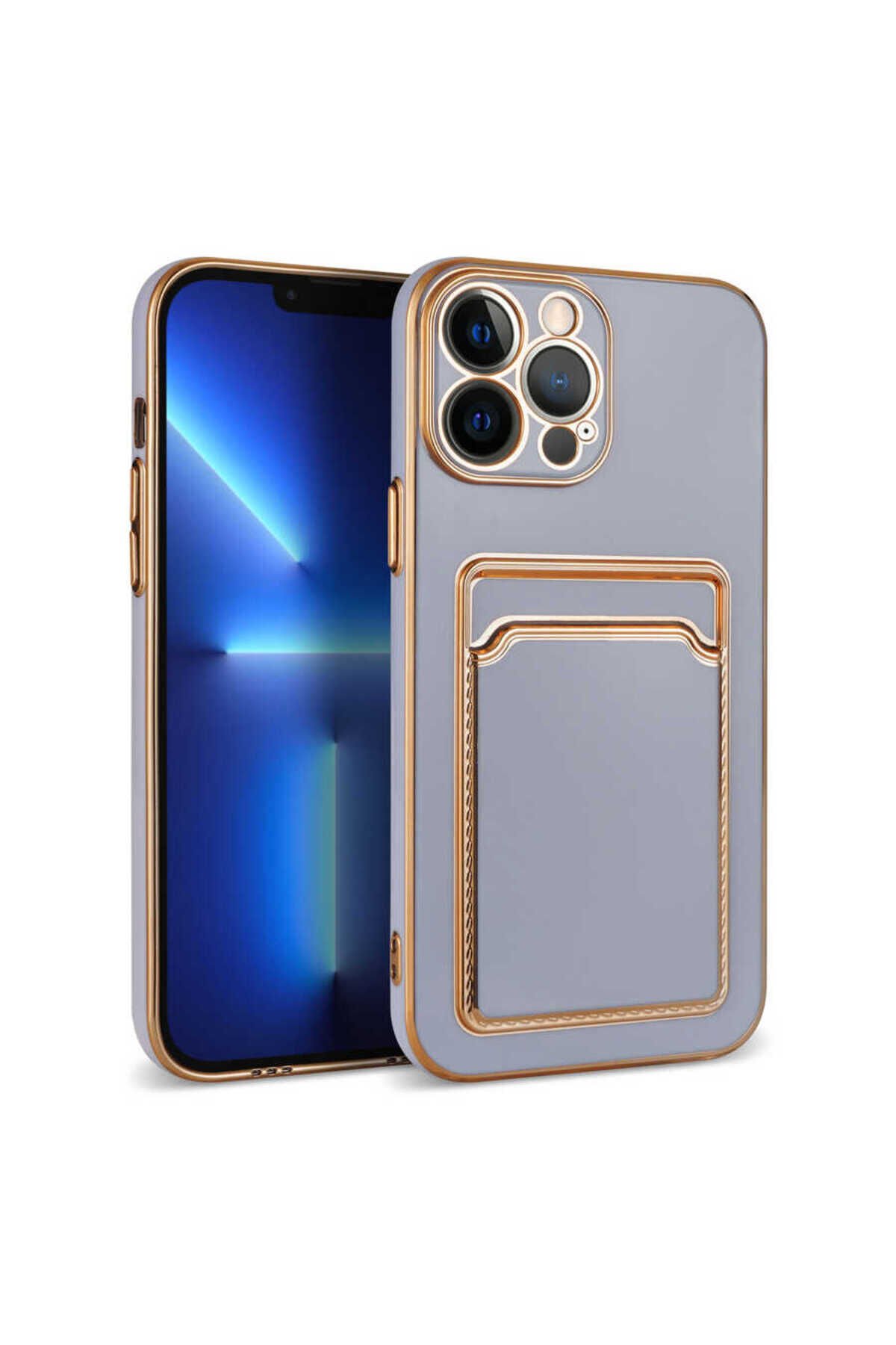 iPhone 12 Pro Uyumlu BSAY Bark Kartlıklı Kılıf-Lila