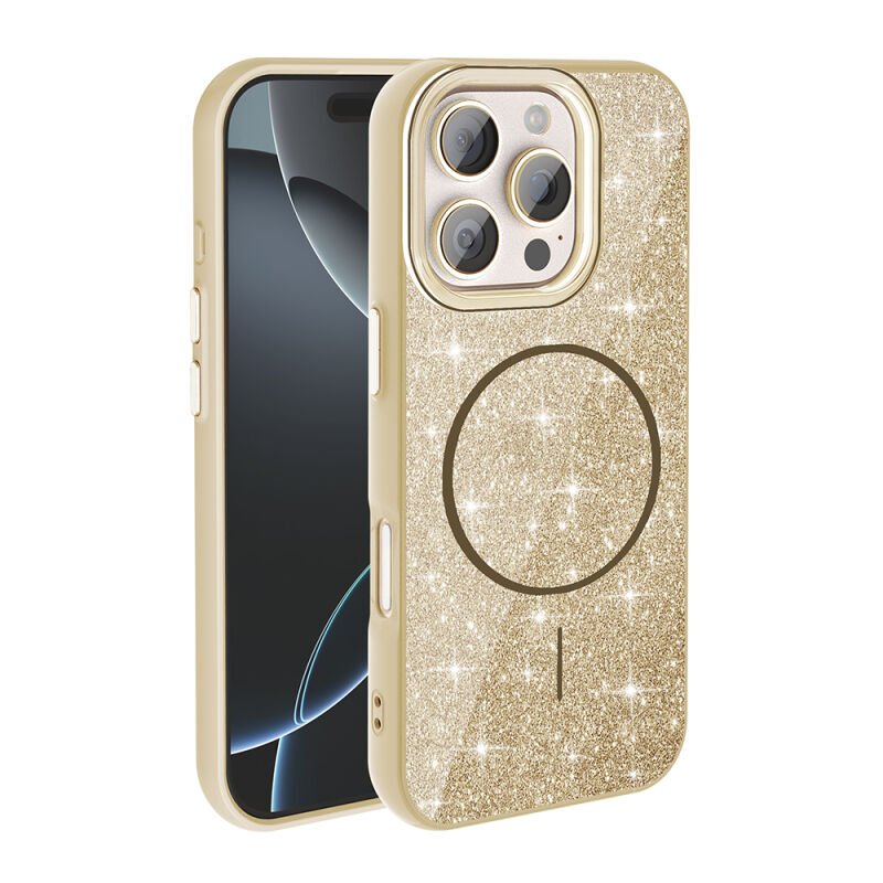 iPhone 16 Pro Kılıf M-safe Şarj Özellikli Parlayan Simli Zore Okso Kılıf