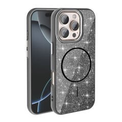 iPhone 16 Pro Kılıf M-safe Şarj Özellikli Parlayan Simli Zore Okso Kılıf Beyaz