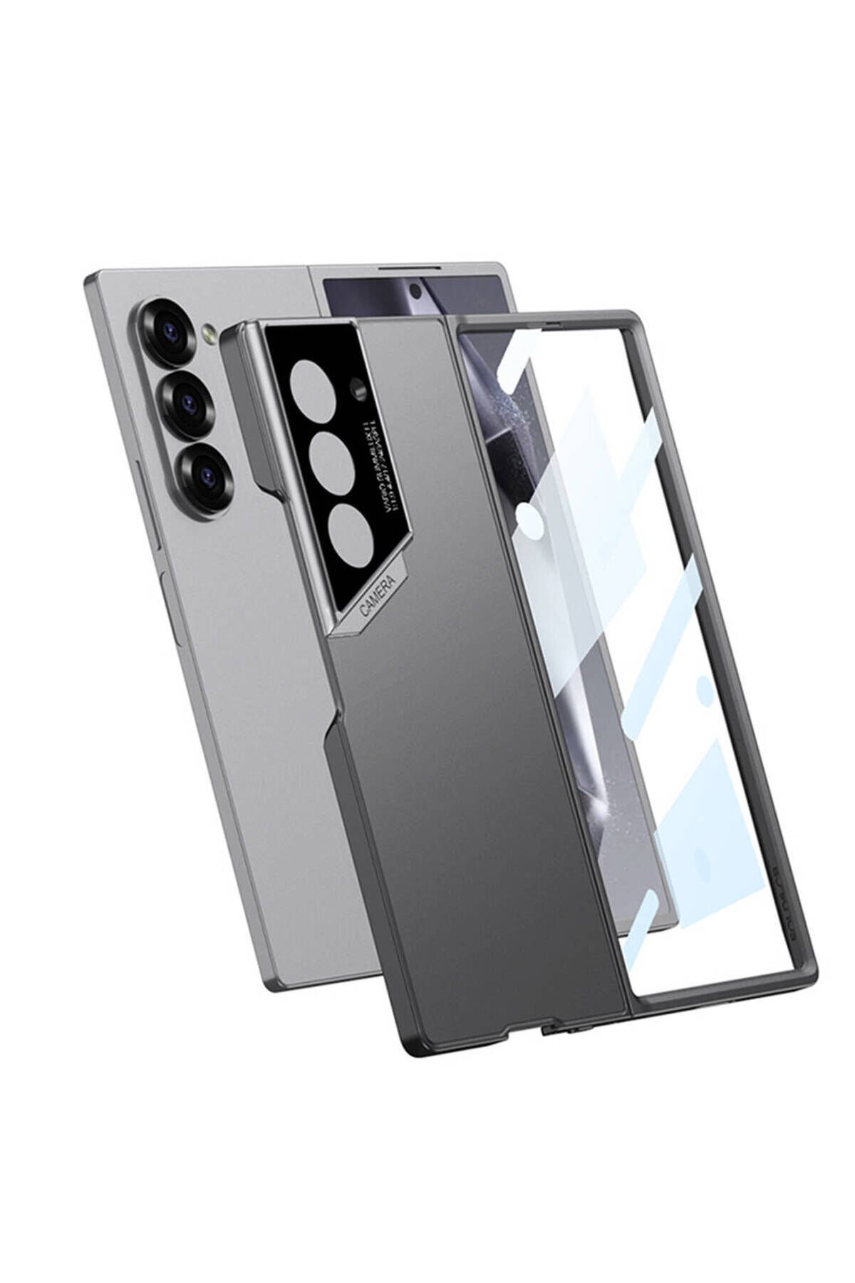 Galaxy Z Fold 6 Kılıf Ultra İnce Kamera Korumalı Sert Rubber BSAY 3. Seri Procase Kapak-Siyah Titanyum-Gri