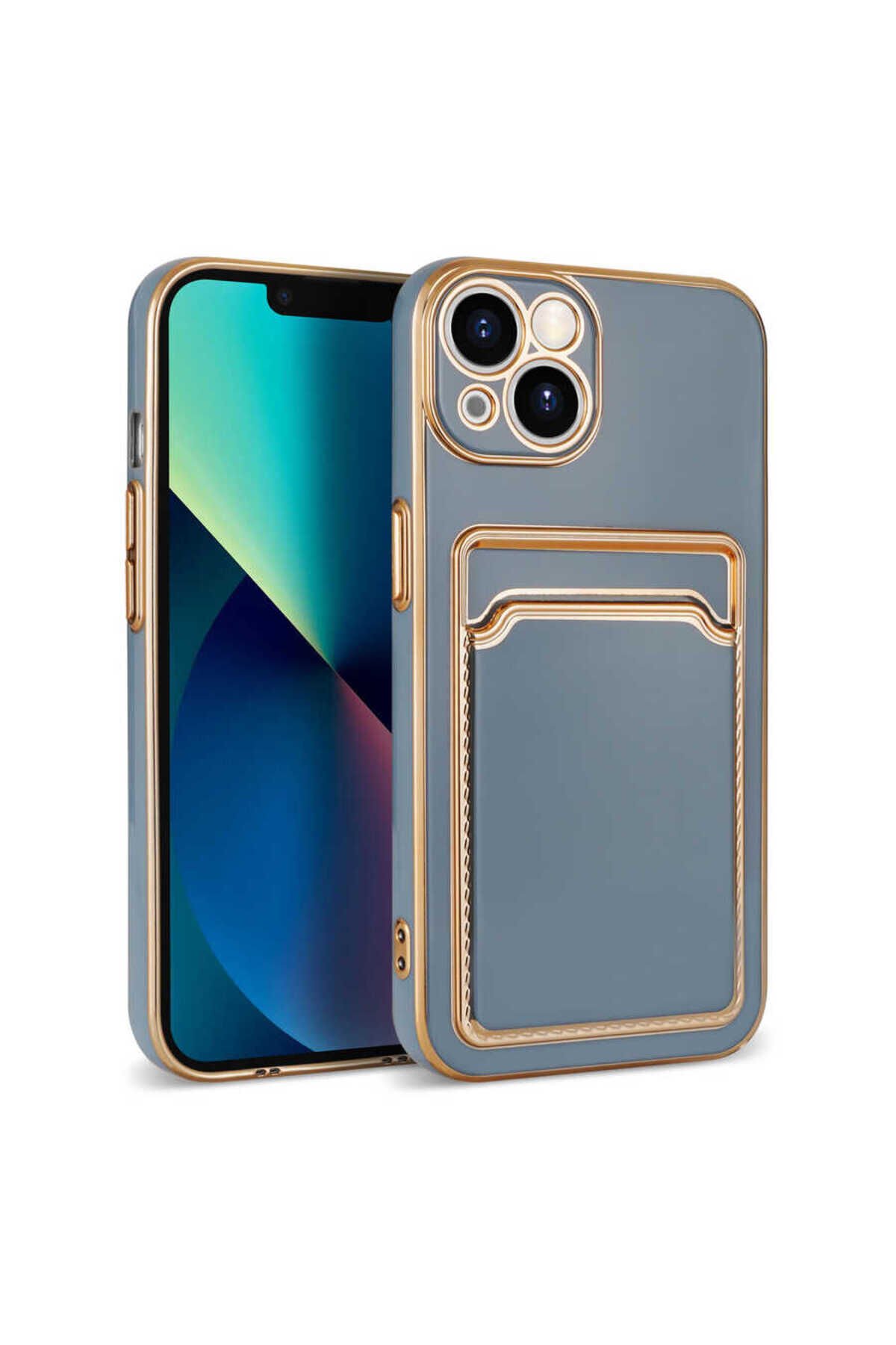 iPhone 13 Uyumlu BSAY Bark Kartlıklı Kılıf-Mavi