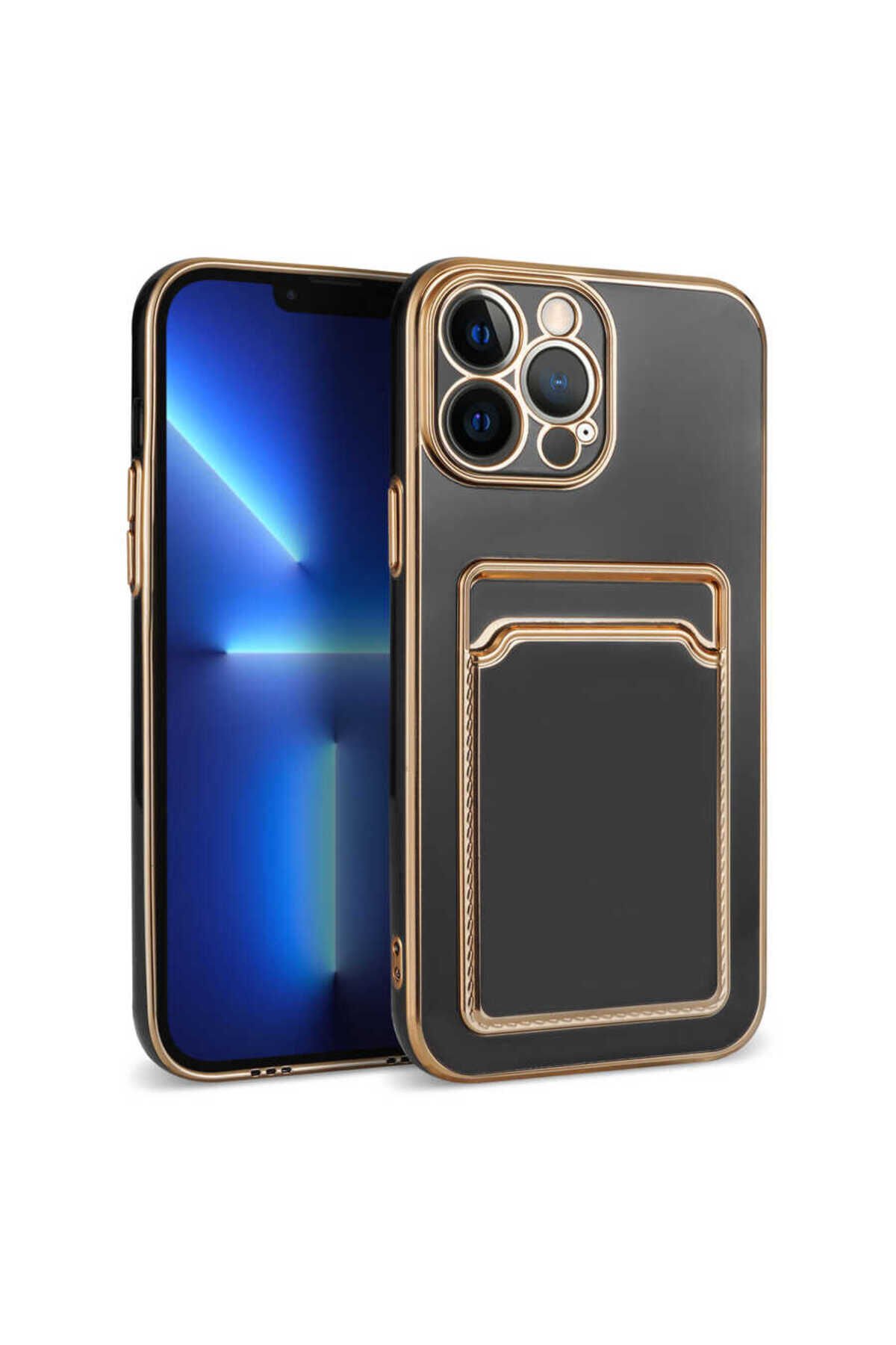 iPhone 13 Pro Uyumlu BSAY Bark Kartlıklı Kılıf-Siyah