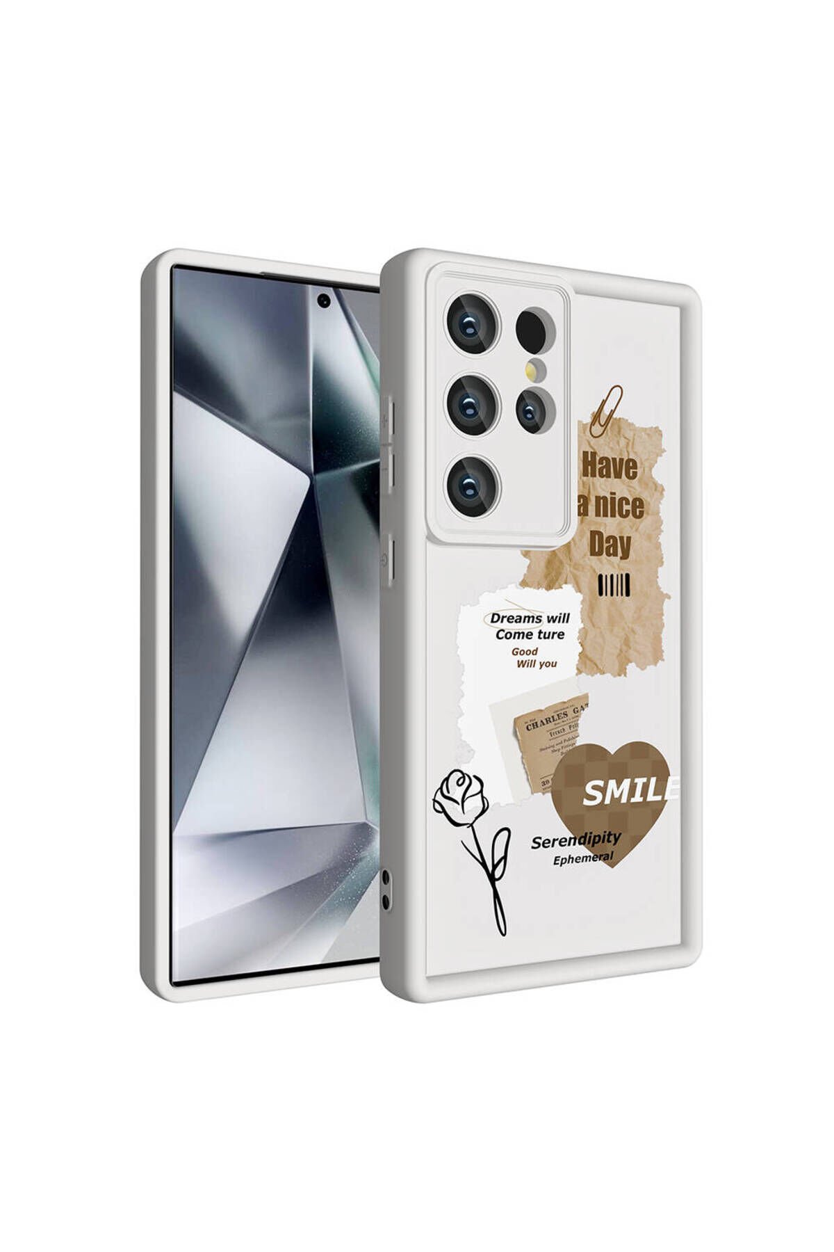 Galaxy S24 Ultra Kılıf Kamera Korumalı Baskılı Arka Yüzey TCMK Klas Kapak - Koyu Kahve Koyu Kahve