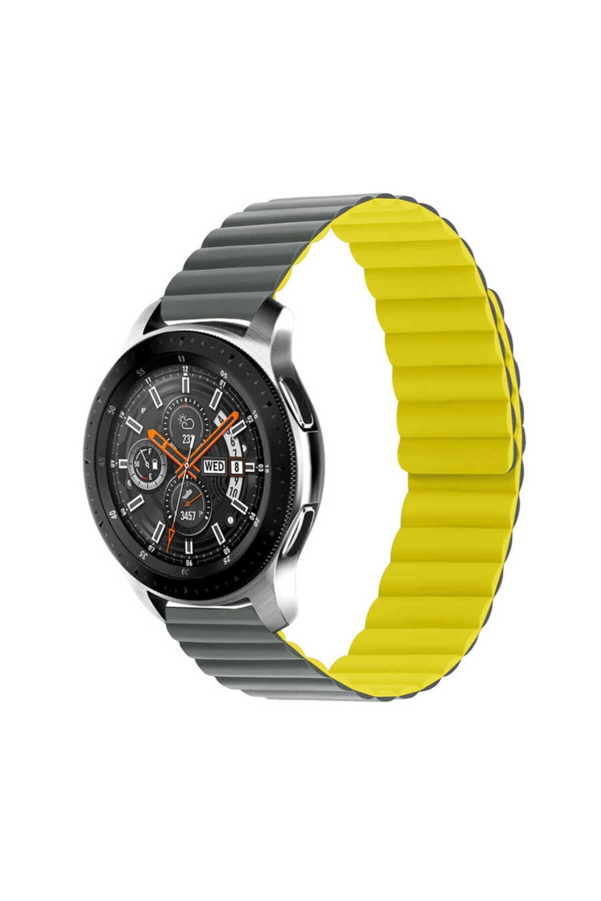 Gear S3 Uyumlu KRD-52 Kordon-Gri-Turuncu Gri-Turuncu