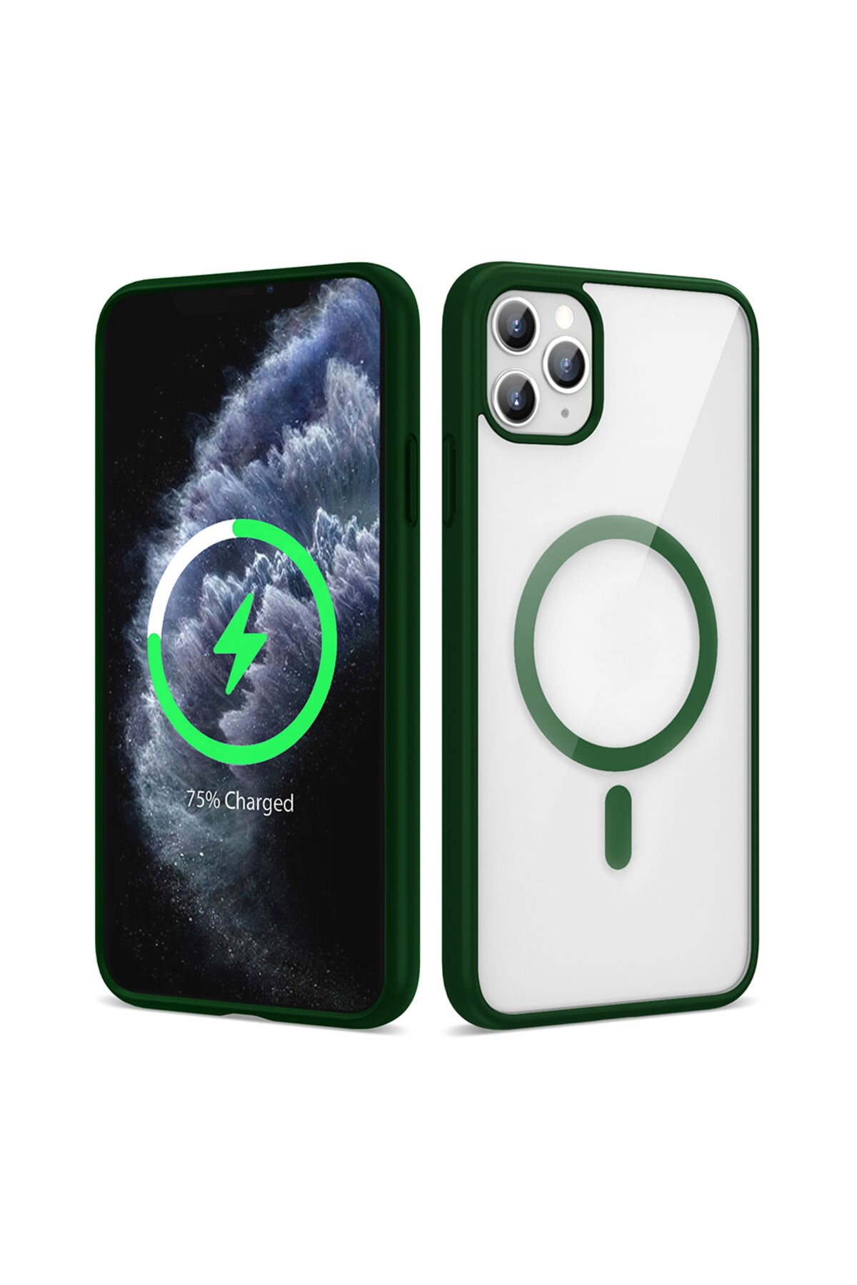 iPhone 11 Pro Max Kılıf Magsafe Wireless Şarj Özellikli Silikon BSAY Ege Kapak - Kırmızı Koyu Yeşil