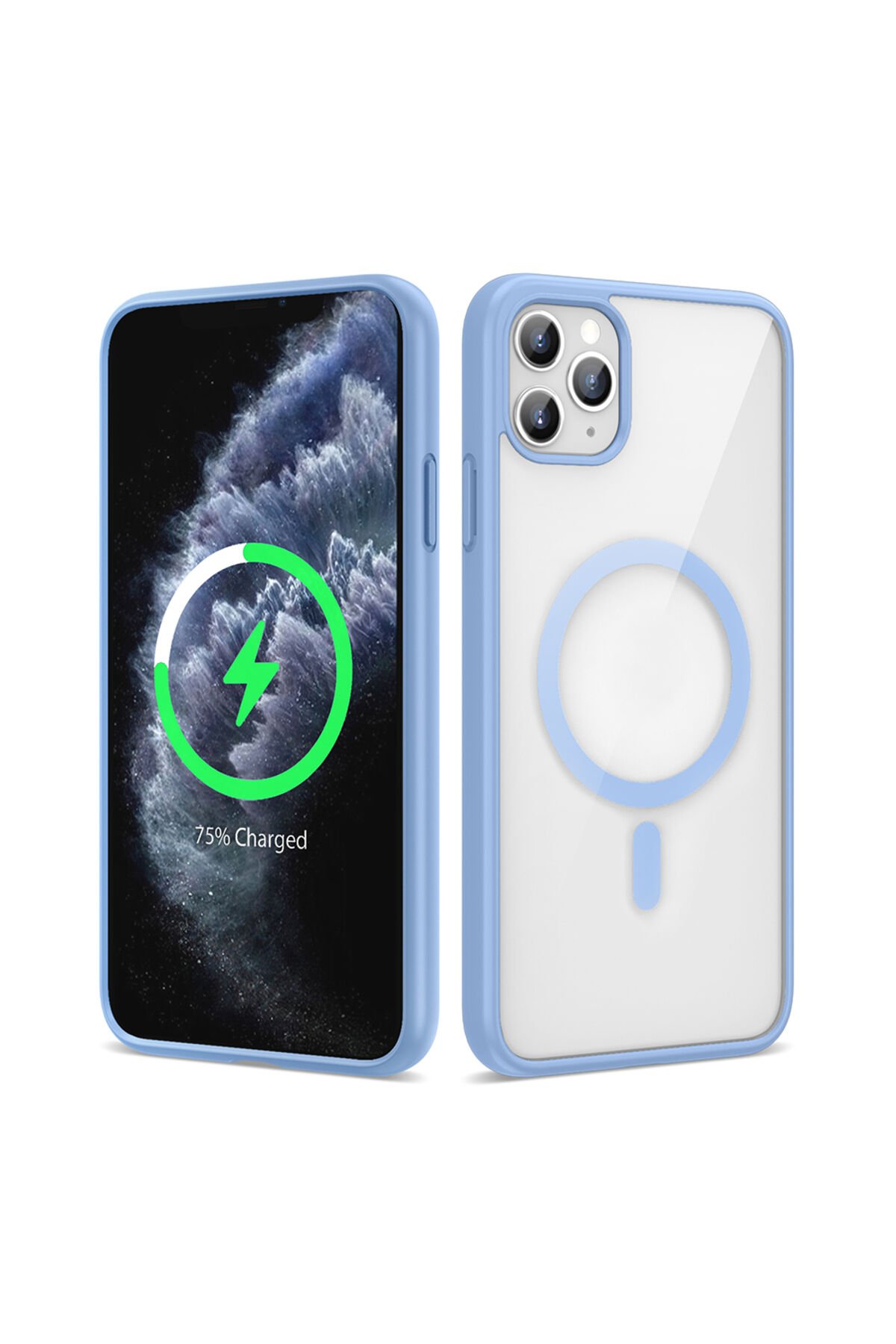 iPhone 11 Pro Max Kılıf Magsafe Wireless Şarj Özellikli Silikon BSAY Ege Kapak - Kırmızı Açık Mavi
