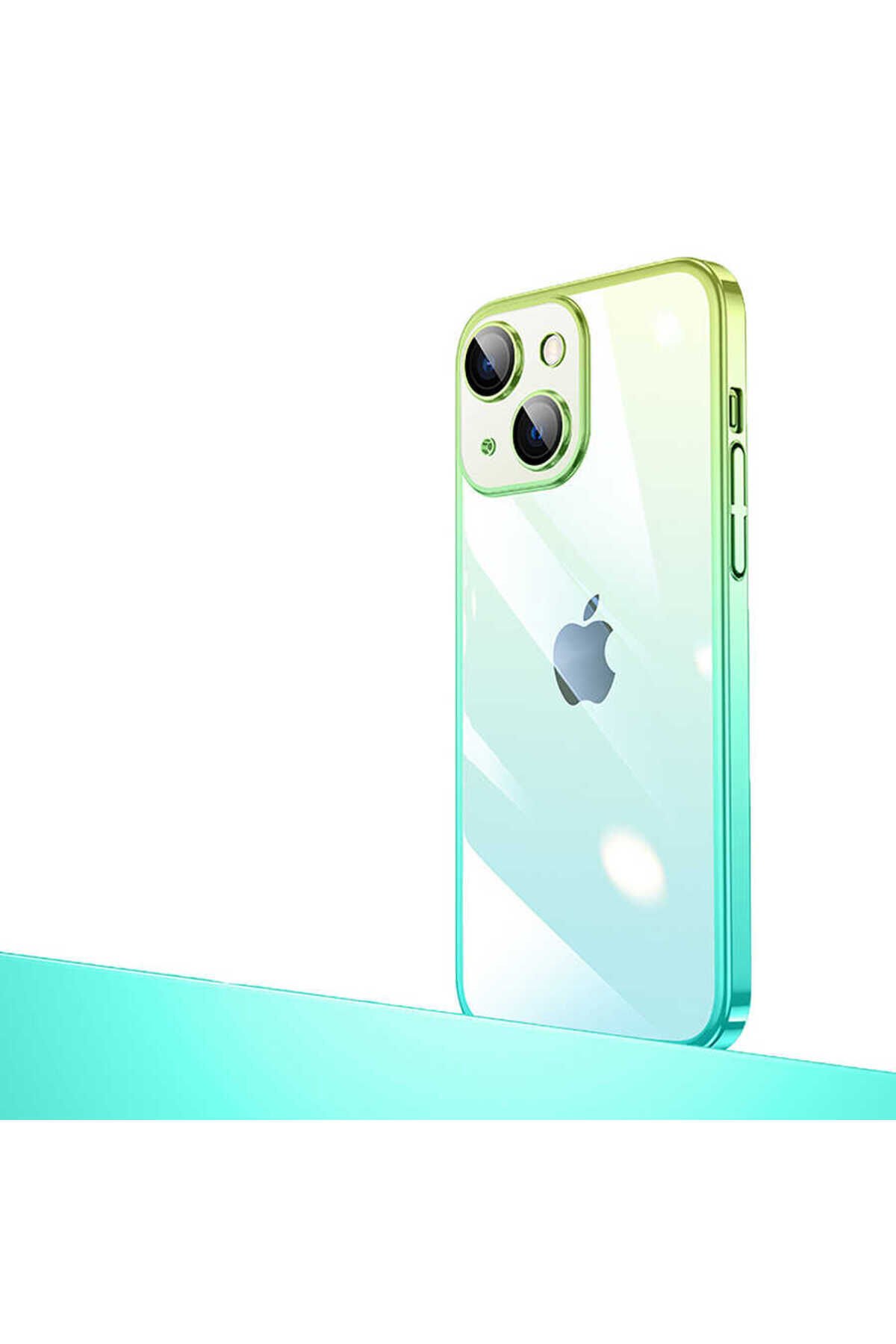 iPhone 13 Uyumlu Parlak Renk Geçişli Kamera Korumalı BSAY Senkron Kılıf-Pembe-Mavi Yeşil-Mavi
