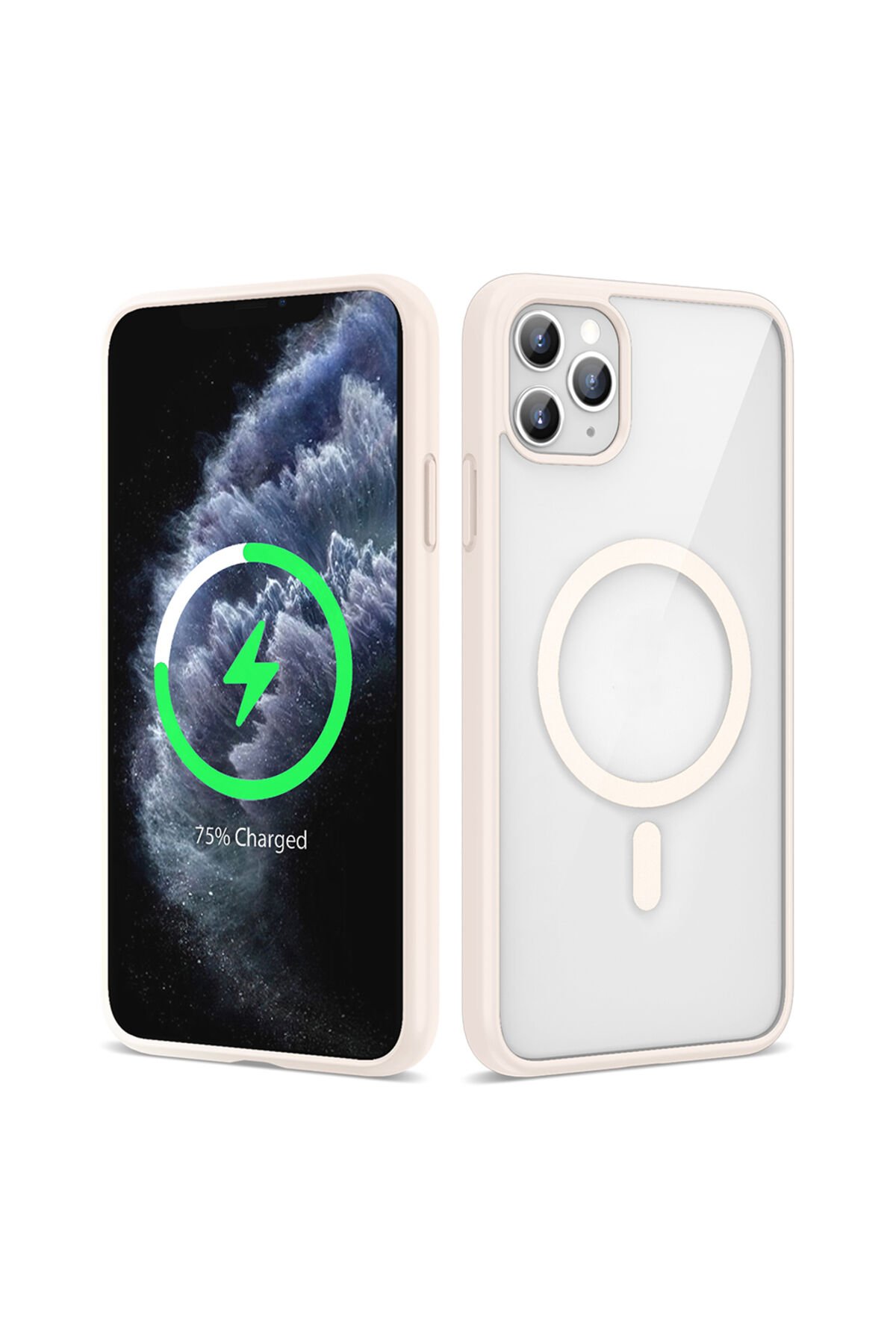 iPhone 11 Pro Max Kılıf Magsafe Wireless Şarj Özellikli Silikon BSAY Ege Kapak - Kırmızı Pembe