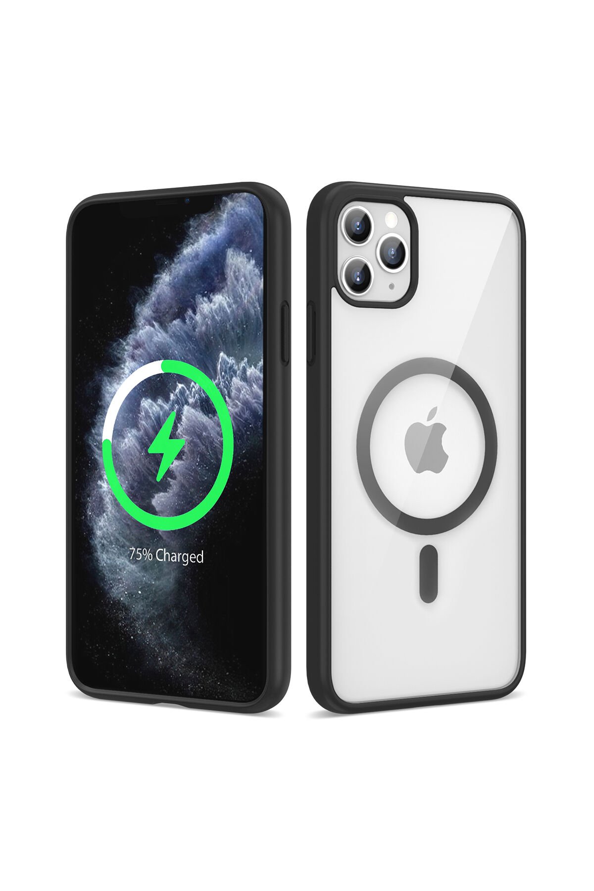 iPhone 11 Pro Max Kılıf Magsafe Wireless Şarj Özellikli Silikon BSAY Ege Kapak - Kırmızı Pembe