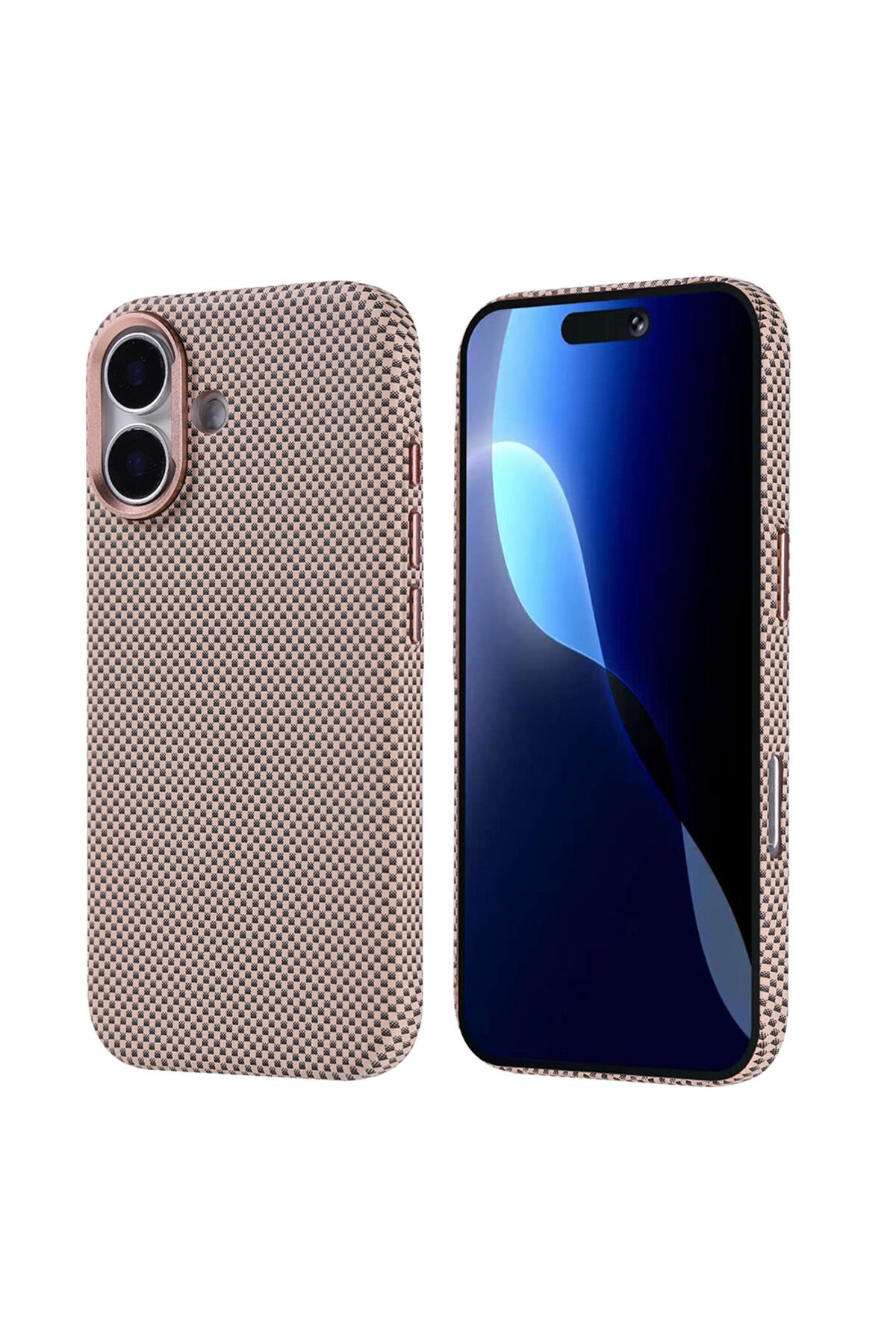 iPhone 17 Kılıf M-safe Şarj Özellikli Karbon Fiber Görünümlü BSAY Nekst Kapak - Gold