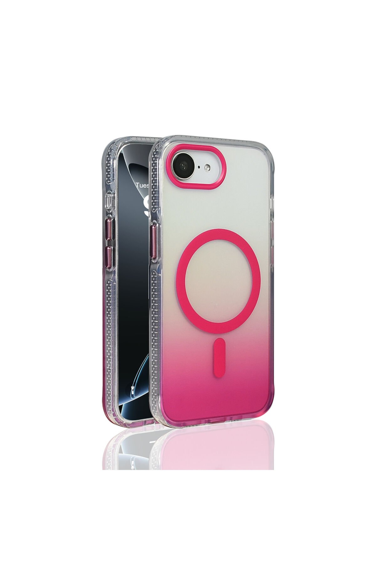 iPhone 16E Kılıf M-safe Şarj Özellikli Transparan Renk Geçişli Toros Kapak - Rose Pembe Şeffaf
