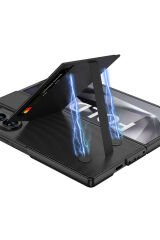 Galaxy Z Fold 6 Kılıf Karbon Fiber Kartlıklı BSAY Kıpta Dik Açılan Kartlıklı Kapak-Siyah Siyah