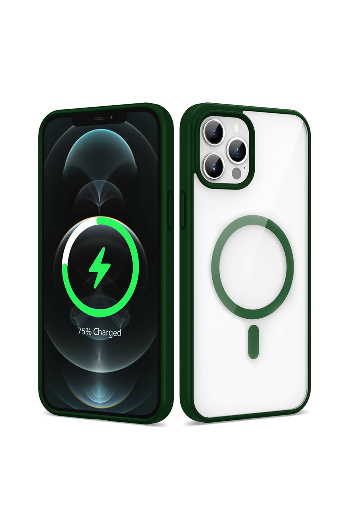 iPhone 12 Pro Max Kılıf Magsafe Wireless Şarj Özellikli Silikon BSAY Ege Kapak - Kırmızı Koyu Yeşil