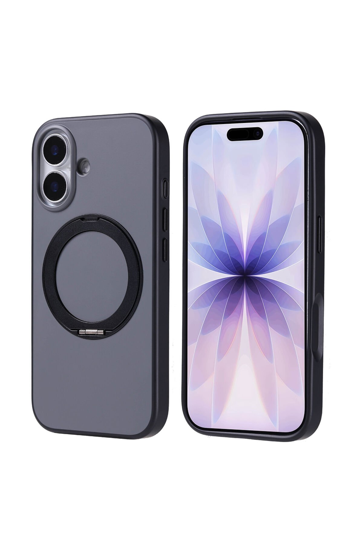 subutu PREMİUM iPhone 17 Kılıf M-Safe Şarj Özellikli Standlı Proton Silikon Kapak - Siyah Şeffaf