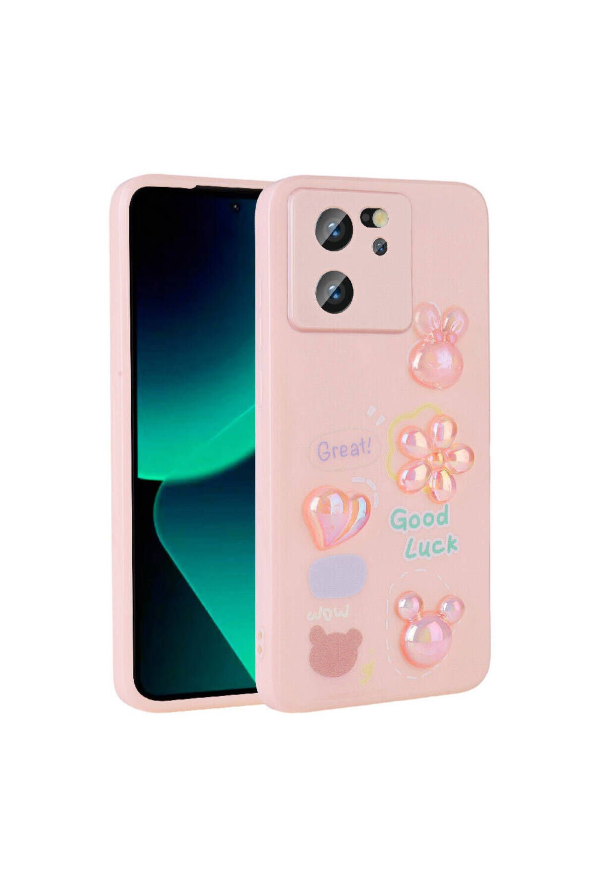 Mi 13T Kılıf Kabartma Figürlü Parlak BSAY Toys Silikon Kapak - Pembe Pembe
