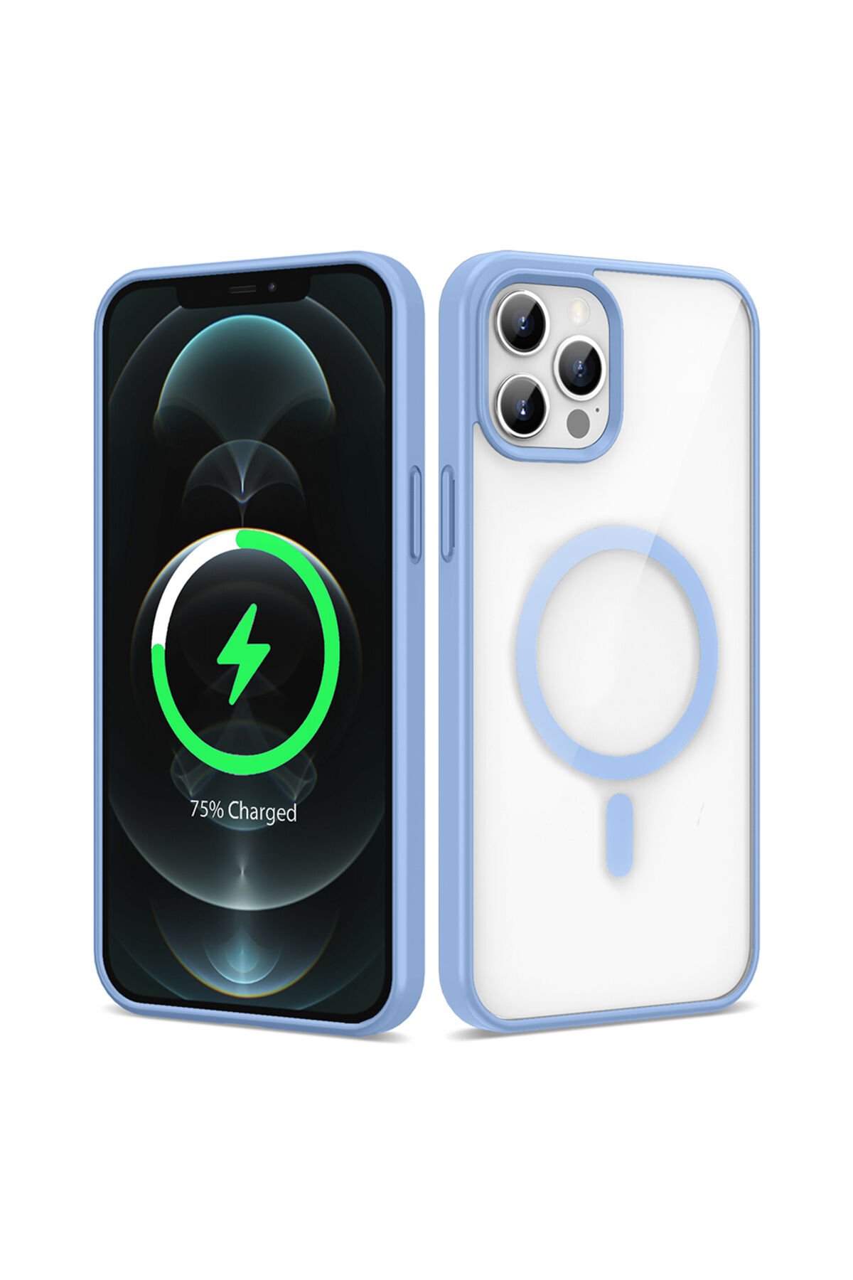 iPhone 12 Pro Max Kılıf Magsafe Wireless Şarj Özellikli Silikon BSAY Ege Kapak - Kırmızı Açık Mavi