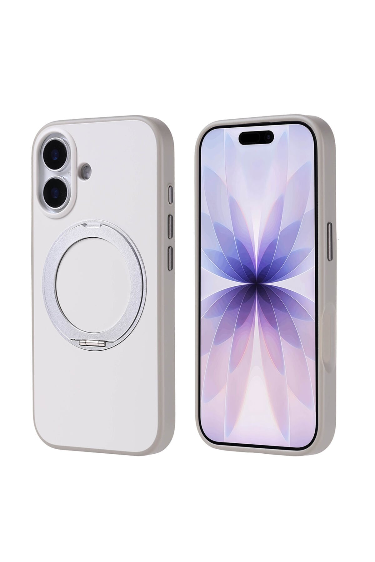 iPhone 17 Kılıf M-Safe Şarj Özellikli Standlı Proton Silikon Kapak - Gri Şeffaf