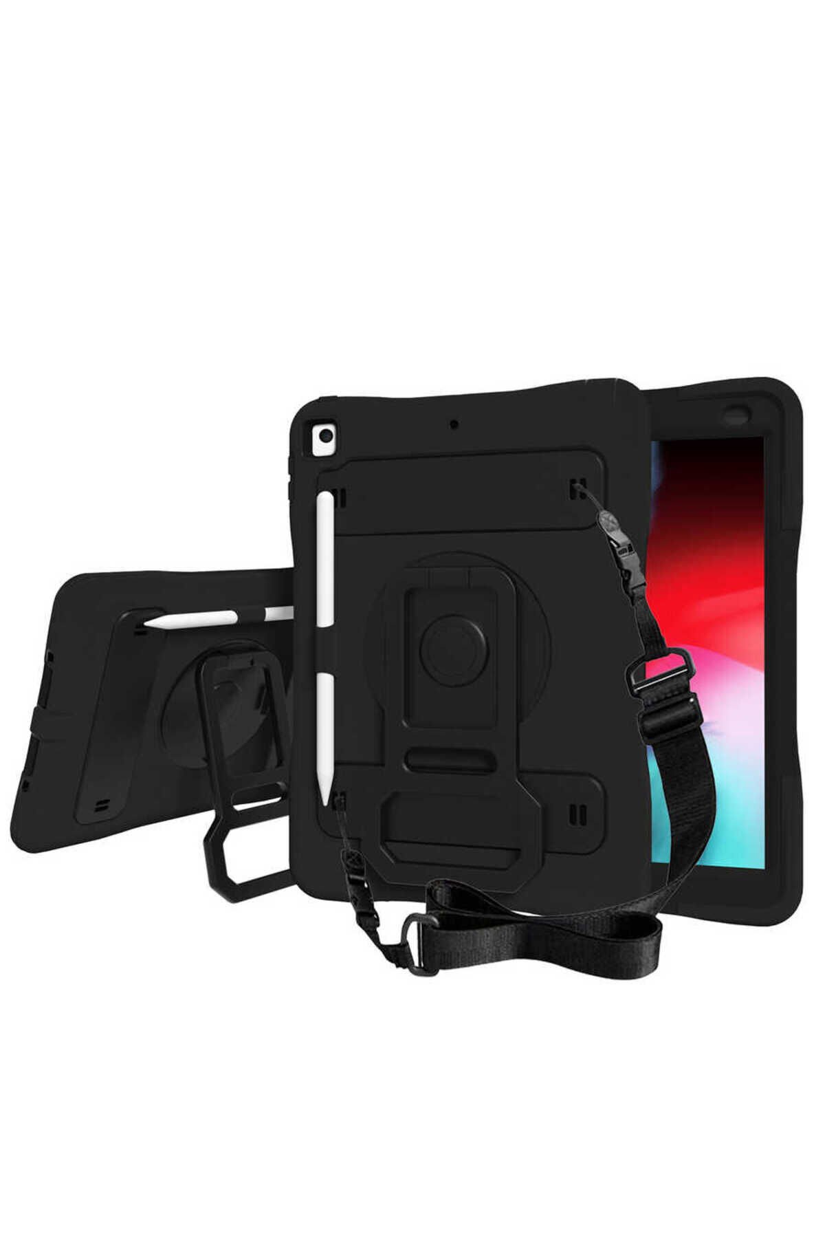 iPad 10.2 2021 (9.Nesil) SBT Yeni Nesil Kalem Bölmeli Defender Tablet Silikon - Siyah Siyah