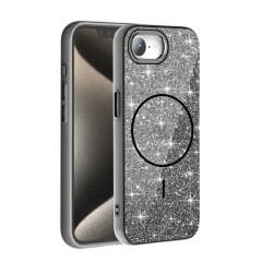 iPhone 16E Kılıf M-safe Şarj Özellikli Parlayan Simli Zore Okso Kılıf