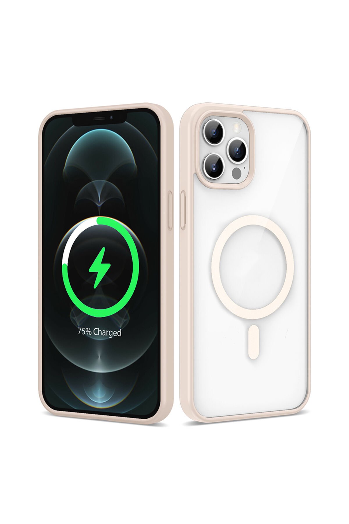 iPhone 12 Pro Max Kılıf Magsafe Wireless Şarj Özellikli Silikon BSAY Ege Kapak - Kırmızı Pembe