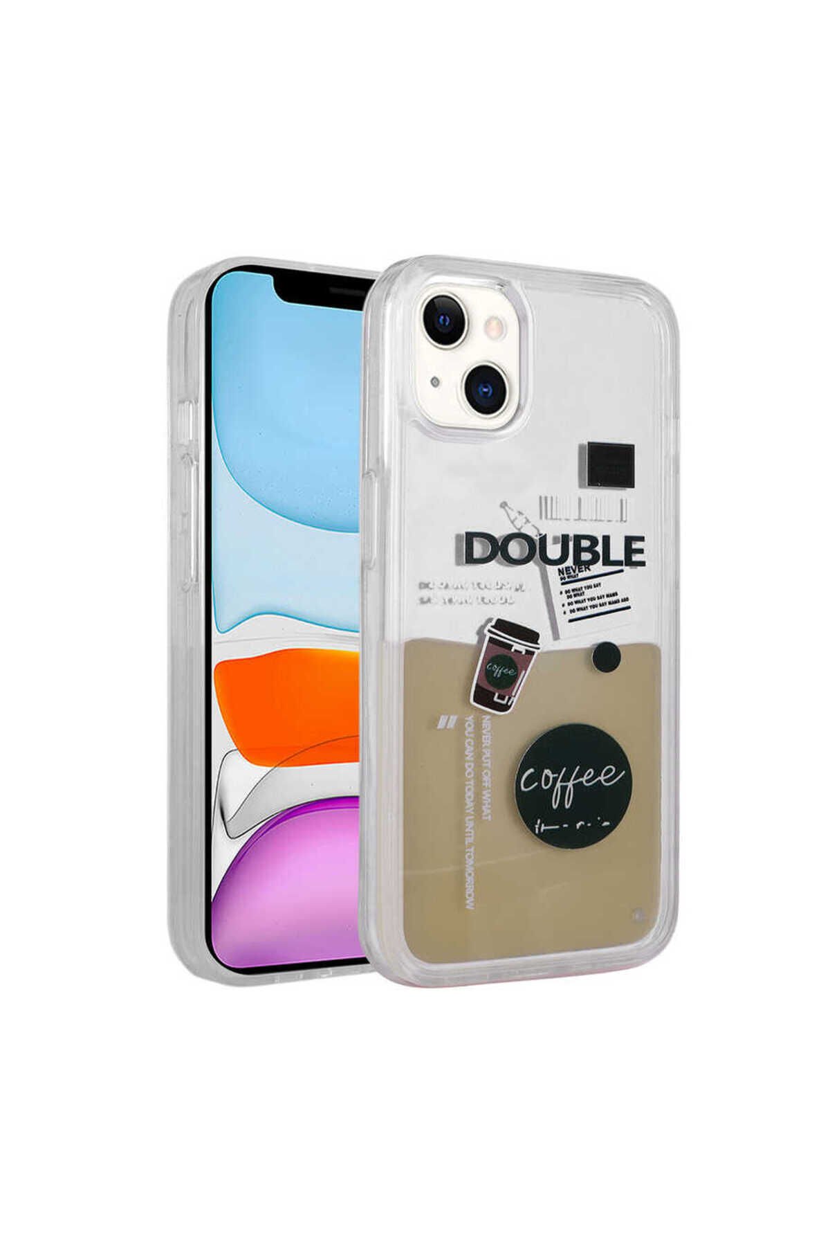 iPhone 14 Uyumlu Desenli Sıvılı NXAR Drink Silikon Kılıf-NO3