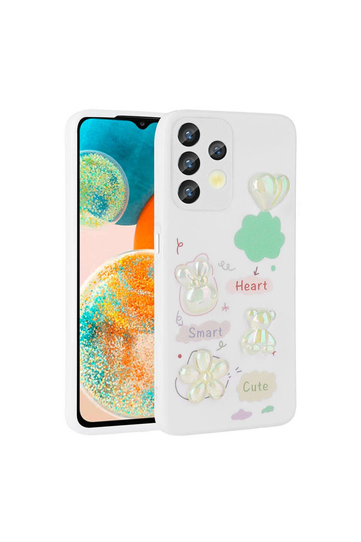 Galaxy A13 4G Kılıf Kabartma Figürlü Parlak BSAY Toys Silikon Kapak - Beyaz Beyaz