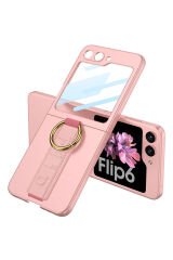 Galaxy Z Flip 6 Kılıf Kamera Korumalı Yüzüklü BSAY Flip Ring Kıpta Kapak-Pembe Mor