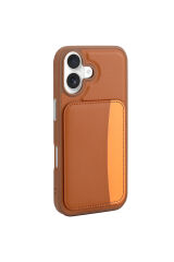 iPhone 16 Kılıf Kartlıklı Zore X-Kart Silikon Kapak - Koyu Gri Kahverengi