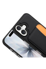 iPhone 16 Kılıf Kartlıklı Zore X-Kart Silikon Kapak - Koyu Gri Kahverengi