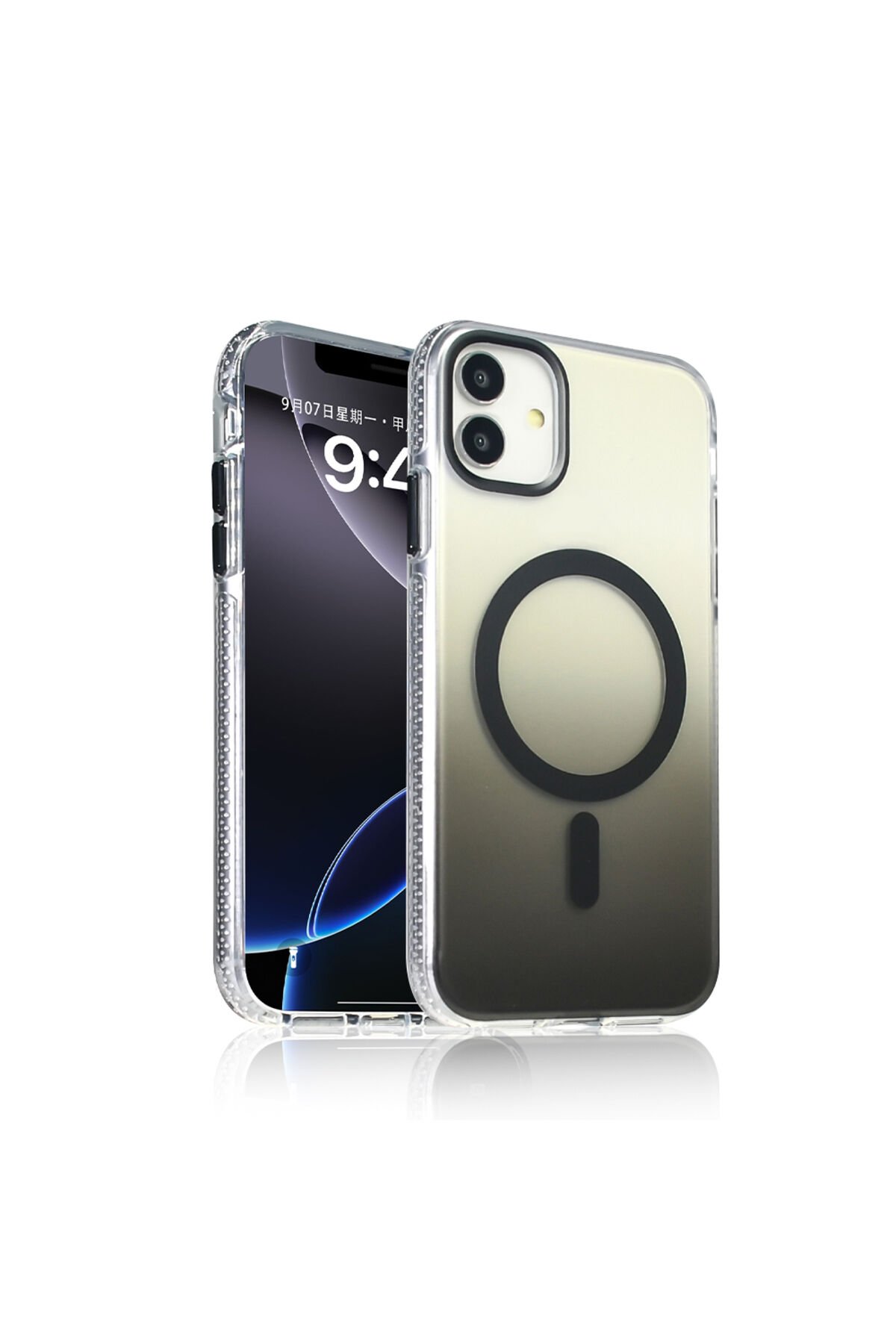 iPhone 11 Kılıf M-safe Şarj Özellikli Transparan Renk Geçişli BSAY Toros Kapak - Rose Gold Siyah