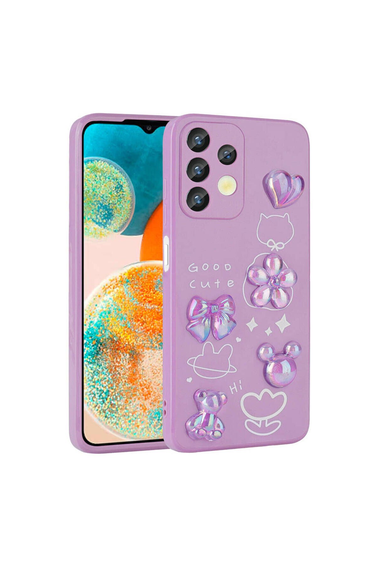 Galaxy A13 4G Kılıf Kabartma Figürlü Parlak BSAY Toys Silikon Kapak - Beyaz Açık Yeşil