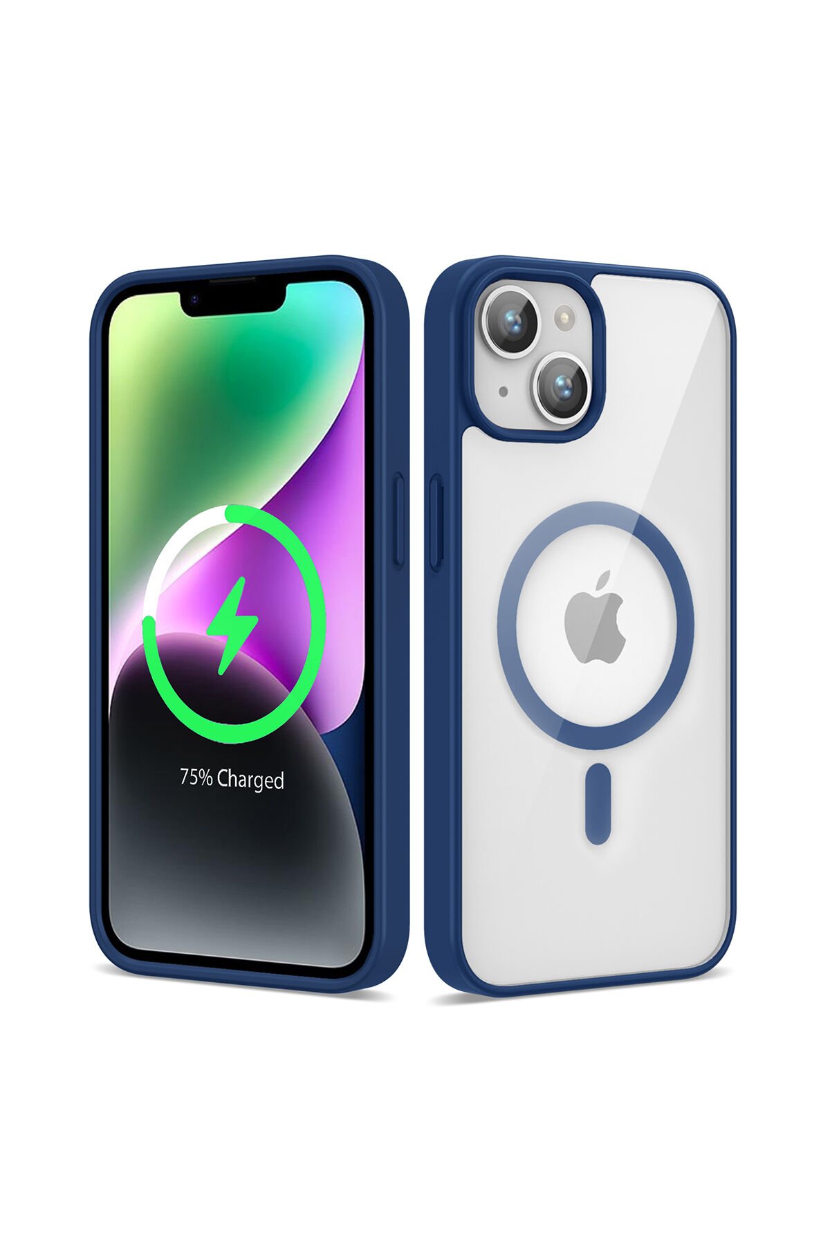 iPhone 13 Kılıf Magsafe Wireless Şarj Özellikli Silikon BSAY Ege Kapak - Açık Mavi Kırmızı