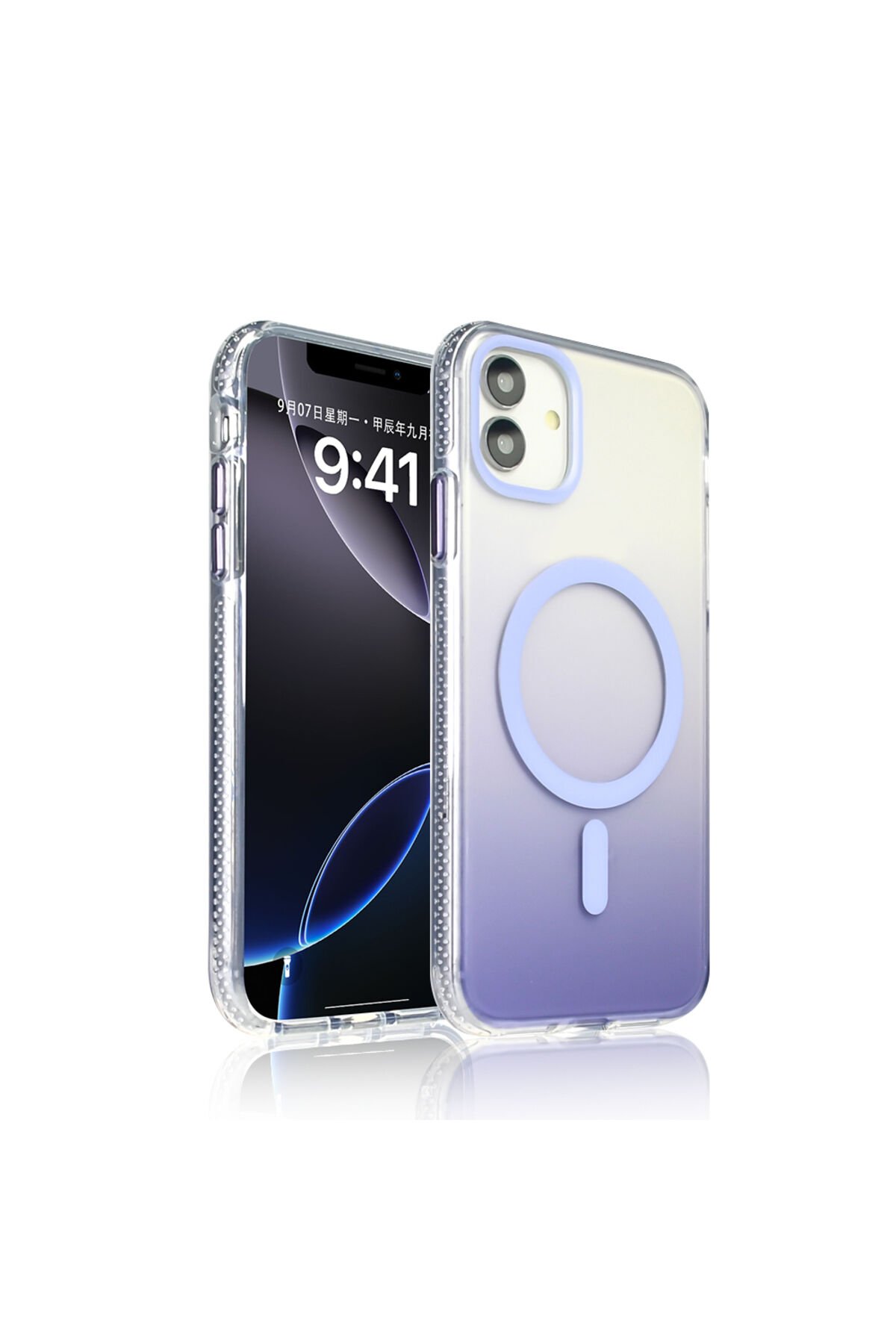 iPhone 11 Kılıf M-safe Şarj Özellikli Transparan Renk Geçişli BSAY Toros Kapak - Rose Gold Turuncu