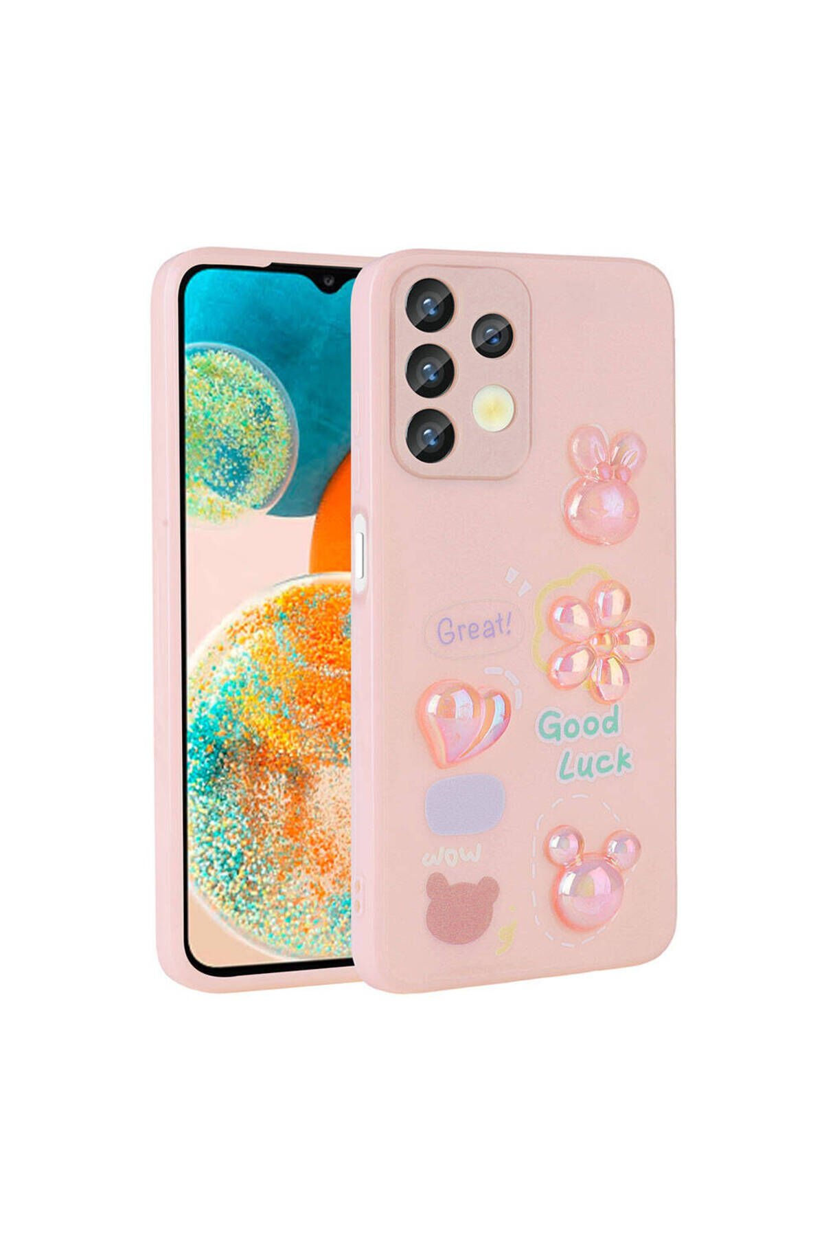 Galaxy A13 4G Kılıf Kabartma Figürlü Parlak GZST Toys Silikon Kapak - Pembe Pembe
