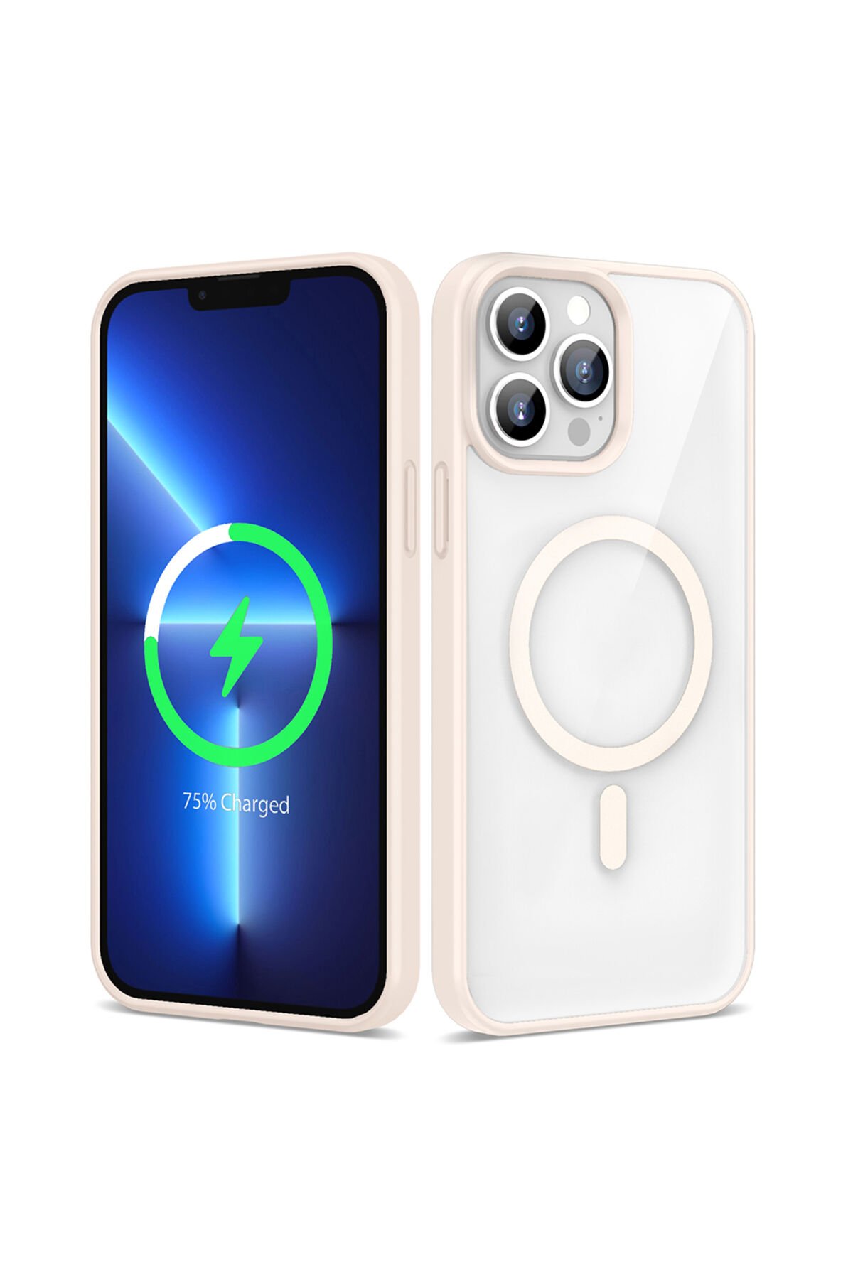 iPhone 13 Pro Kılıf Magsafe Wireless Şarj Özellikli Silikon BSAY Ege Kapak - Pembe Pembe