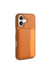 iPhone 16 Kılıf Kartlıklı Zore X-Kart Silikon Kapak - Koyu Gri Turuncu