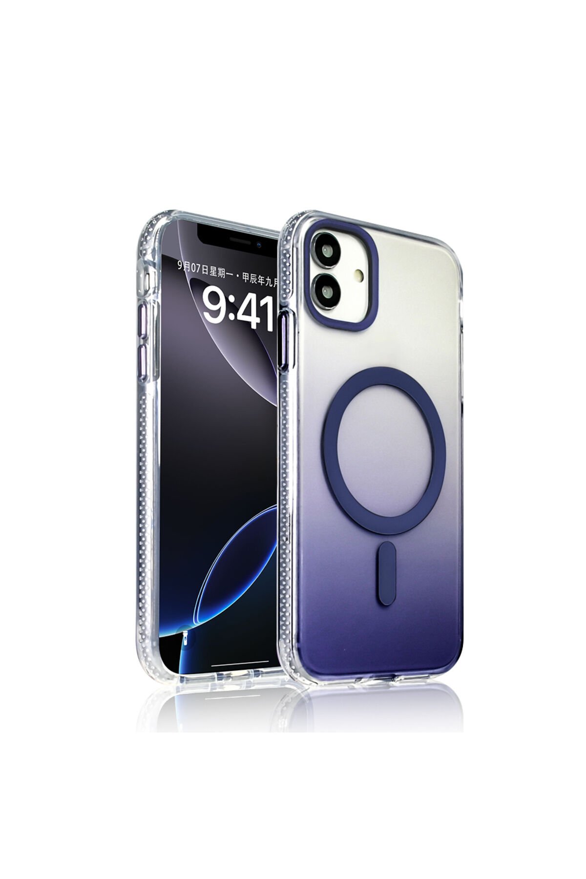 iPhone 11 Kılıf M-safe Şarj Özellikli Transparan Renk Geçişli BSAY Toros Kapak - Rose Gold Mor