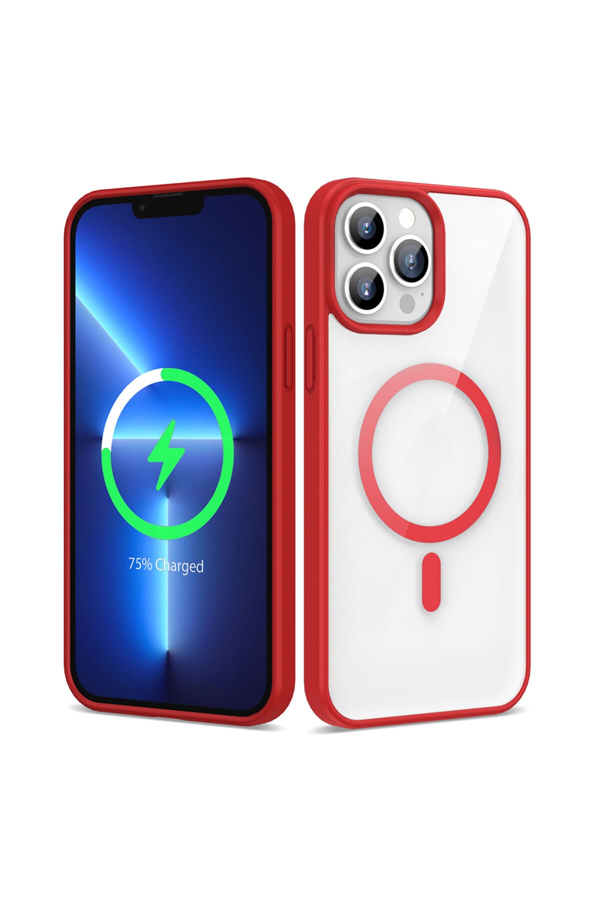 iPhone 13 Pro Kılıf Magsafe Wireless Şarj Özellikli Silikon BSAY Ege Kapak - Pembe Kırmızı