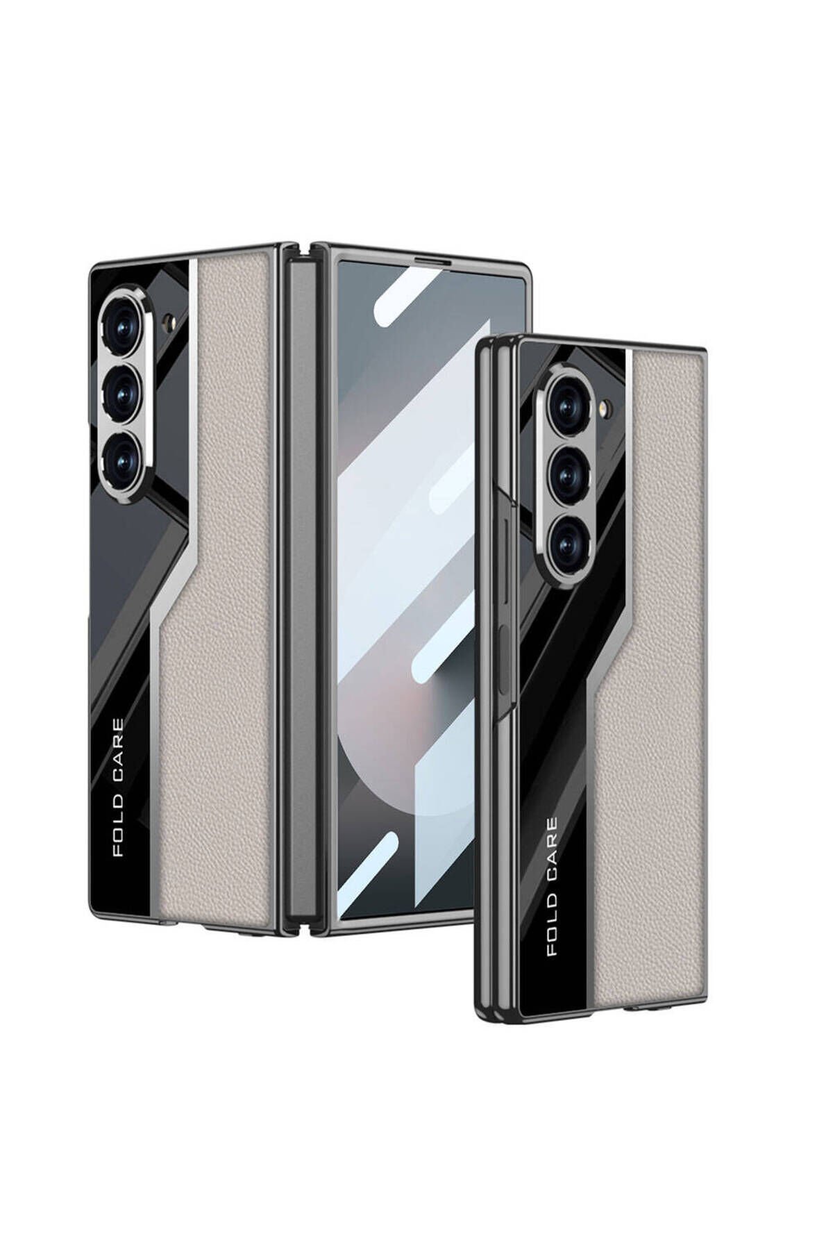 Galaxy Z Fold 6 Kılıf Ultra İnce Kamera Korumalı PC + Deri Arka Yüzey BSAY Kıpta Poligan Kapak-Titan Titanyum-Gri