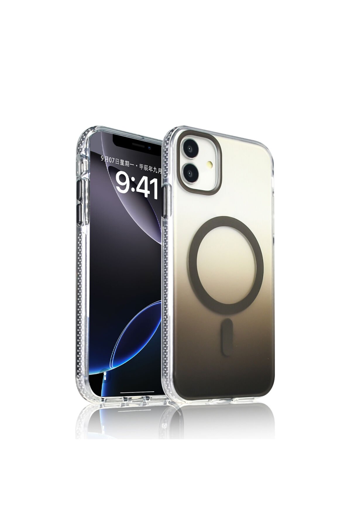 iPhone 11 Kılıf M-safe Şarj Özellikli Transparan Renk Geçişli BSAY Toros Kapak - Rose Gold Gri