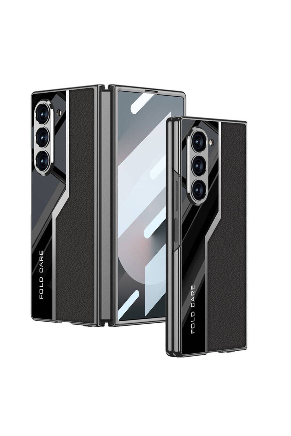 Galaxy Z Fold 6 Kılıf Ultra İnce Kamera Korumalı PC + Deri Arka Yüzey BSAY Kıpta Poligan Kapak-Titan Siyah