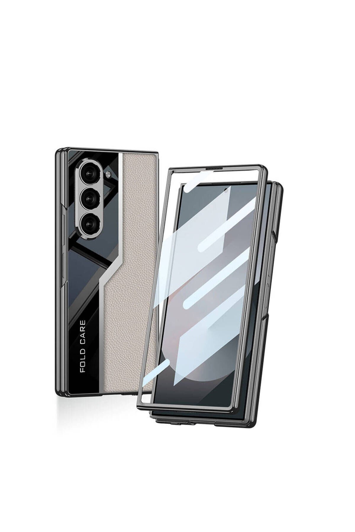 Galaxy Z Fold 6 Kılıf Ultra İnce Kamera Korumalı PC + Deri Arka Yüzey BSAY Kıpta Poligan Kapak-Titan Siyah