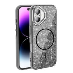 iPhone 16 Kılıf M-safe Şarj Özellikli Parlayan Simli Zore Okso Kılıf