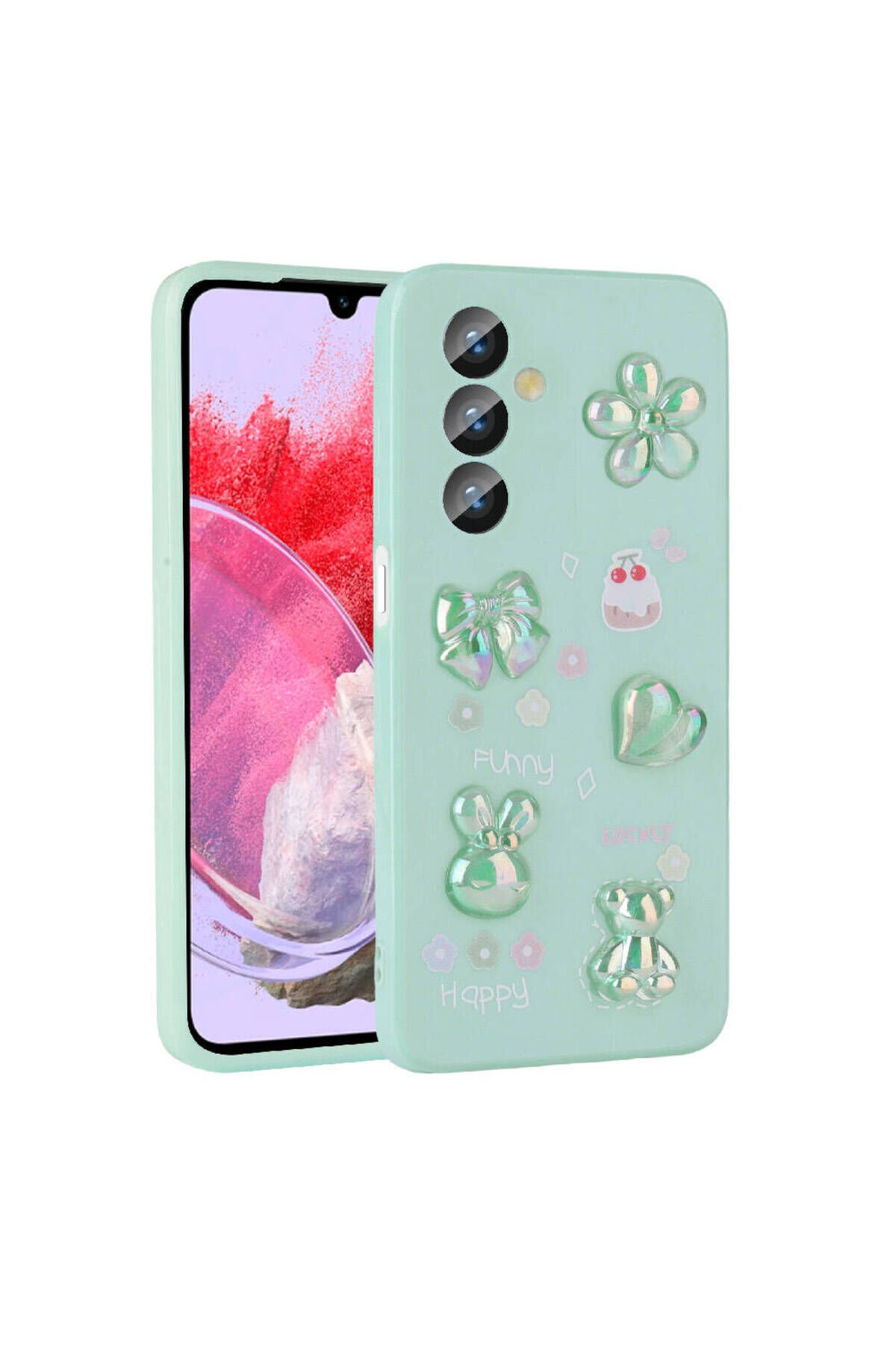 Galaxy M34 5G Kılıf Kabartma Figürlü Parlak BSAY Toys Silikon Kapak - Açık Yeşil Açık Yeşil