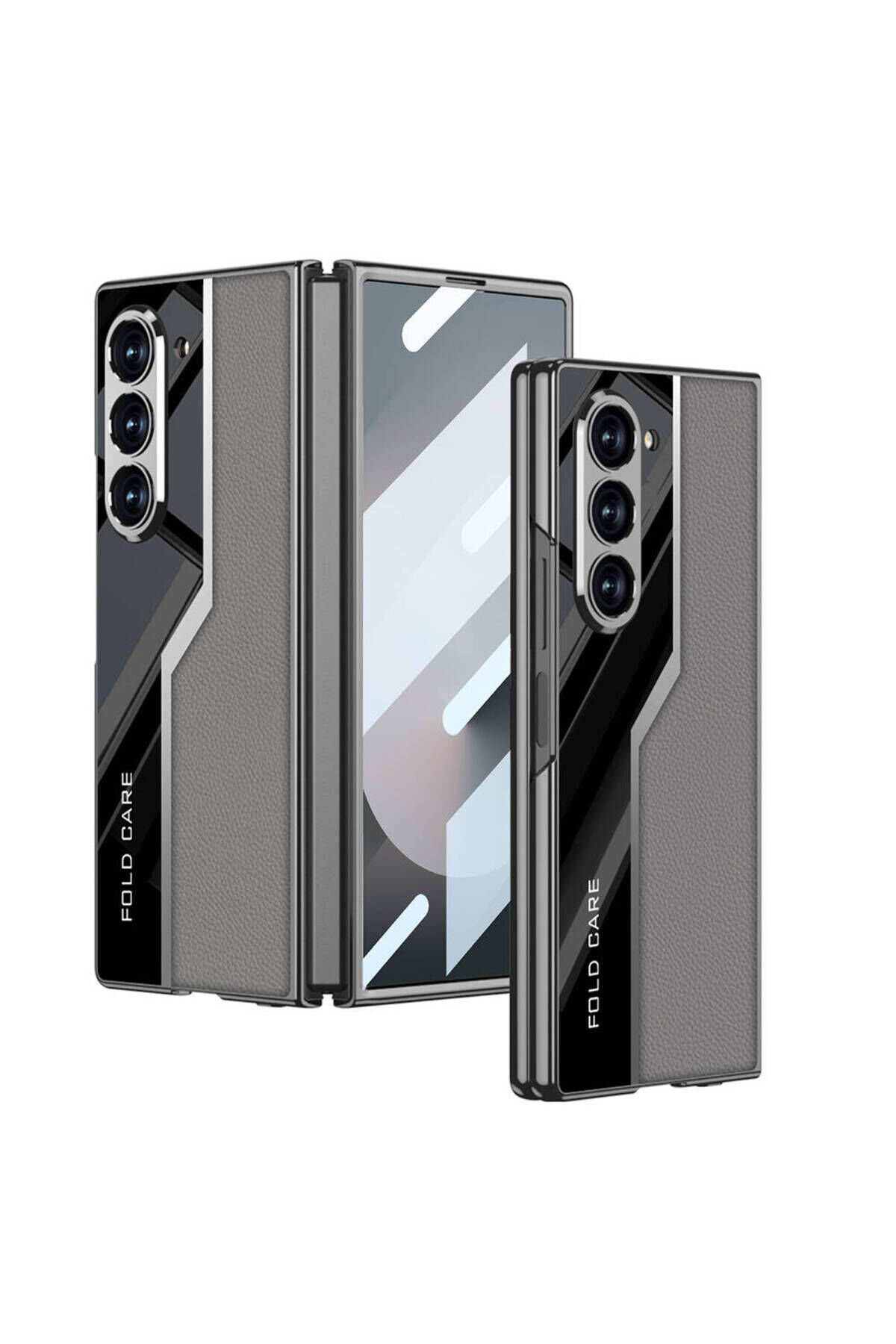 Galaxy Z Fold 6 Kılıf Ultra İnce Kamera Korumalı PC + Deri Arka Yüzey BSAY Kıpta Poligan Kapak-Titan Gri