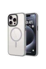 iPhone 15 Pro Max Uyumlu Mat Arka Yüzey Wireless Şarj Özellikli BSAY Flet Magsafe Kılıf-Derin Titanyum