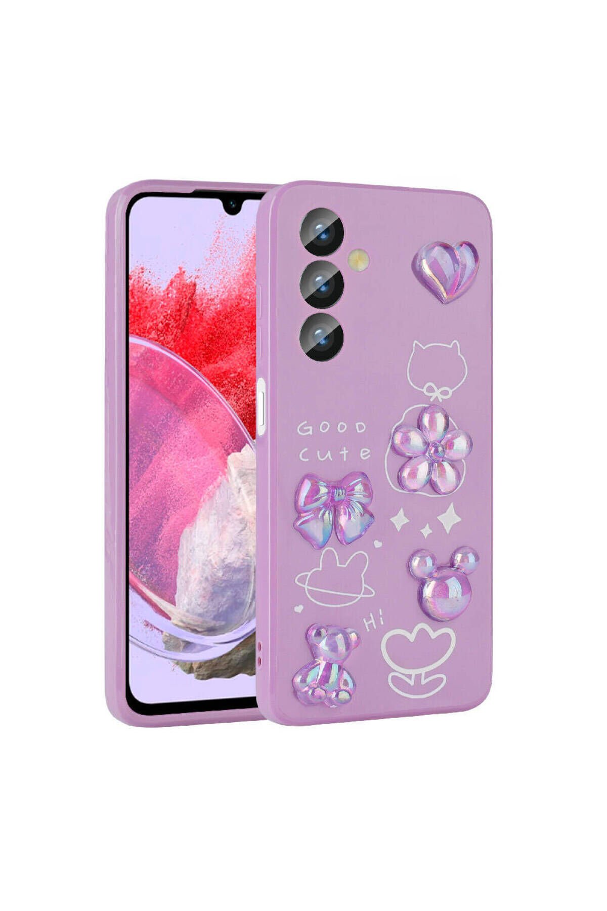 Galaxy M34 5G Kılıf Kabartma Figürlü Parlak BSAY Toys Silikon Kapak - Açık Yeşil Mor