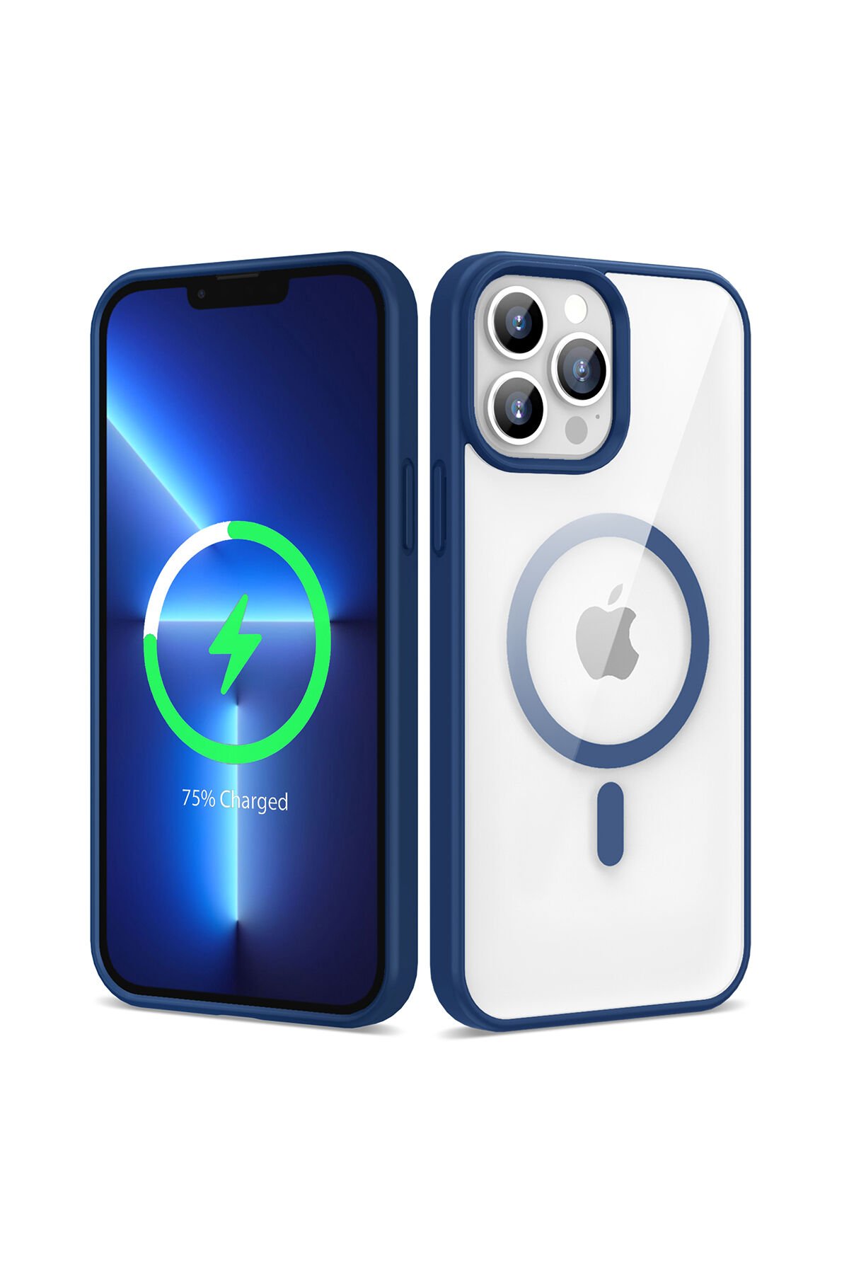 iPhone 13 Pro Max Kılıf Magsafe Wireless Şarj Özellikli Silikon BSAY Ege Kapak - Kırmızı Açık Mavi